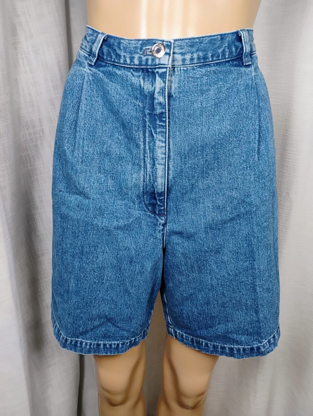 Vintage Lauren Jeans Co Ralph Lauren High Rise Pleated Denim Shorts Blue 14